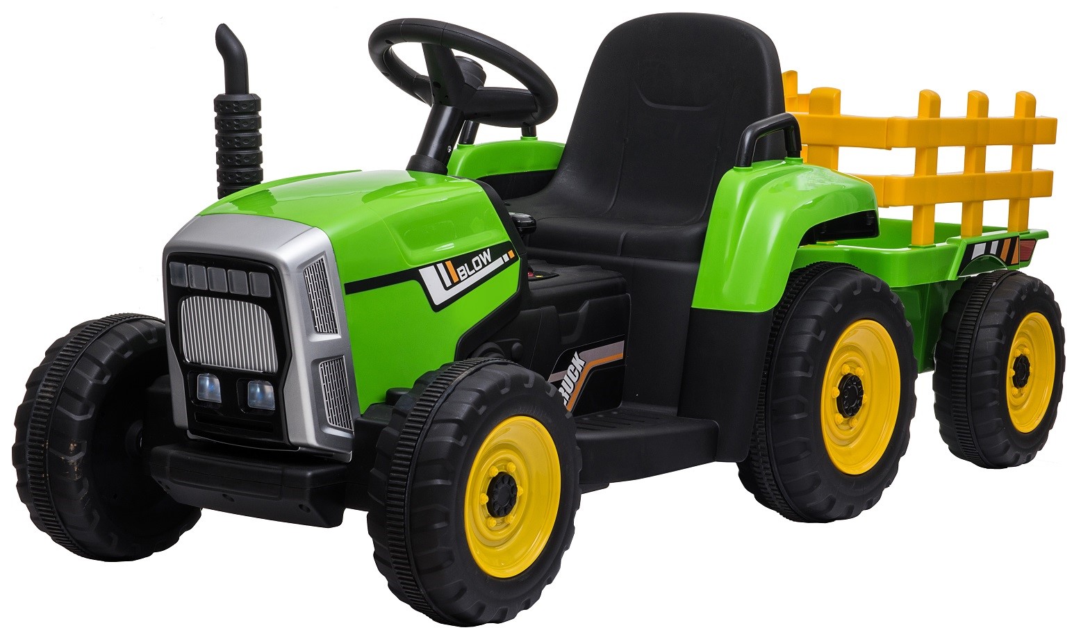 Tractor electric cu remorca Premier Farm, 12V, roti cauciuc EVA, verde