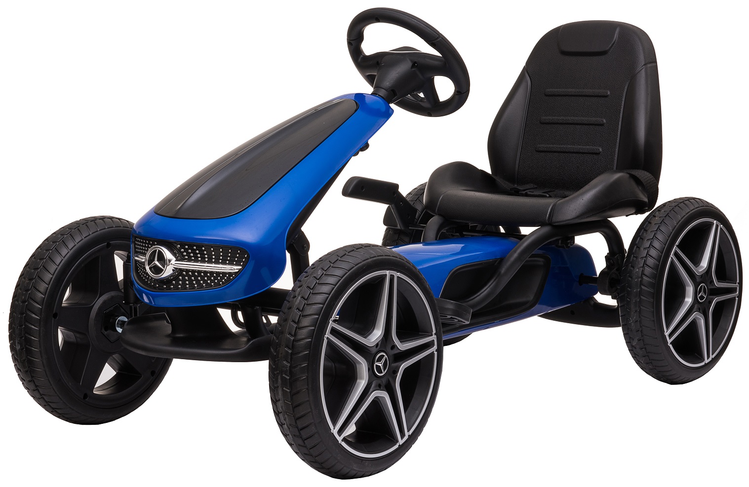 noodles Pickering video Kart Mercedes cu pedale pentru copii, roti cauciuc Eva, albastru
