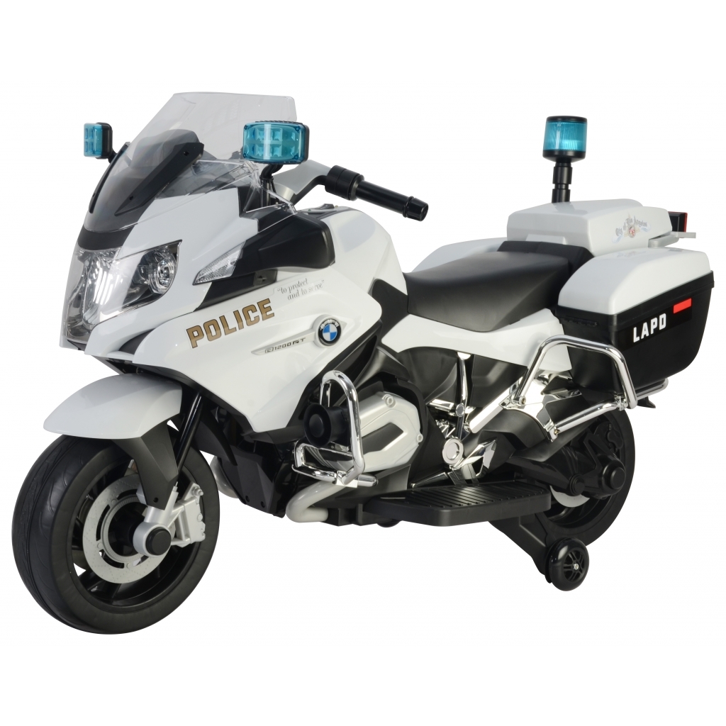 Motocicleta electrica de politie Premier BMW R1200 RT-P, 12V, girofar si sunete, roti ajutatoare, alba