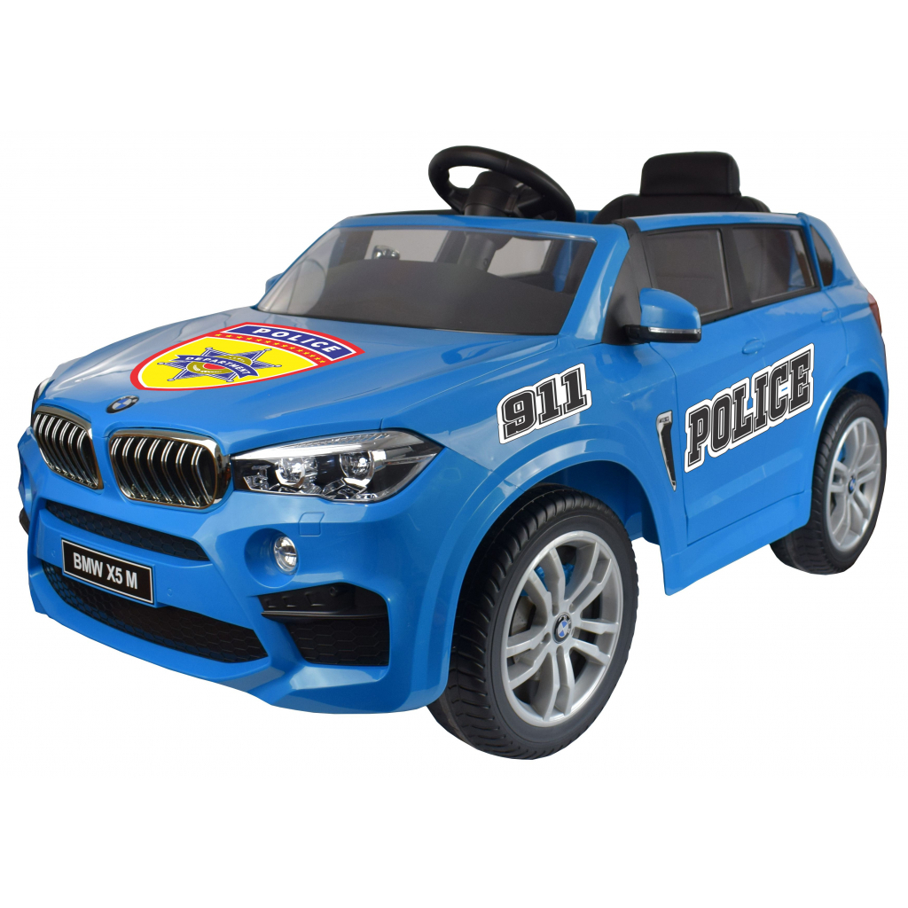 Masinuta electrica Premier BMW X5M Police, 12V, roti cauciuc EVA, scaun piele ecologica, albastru