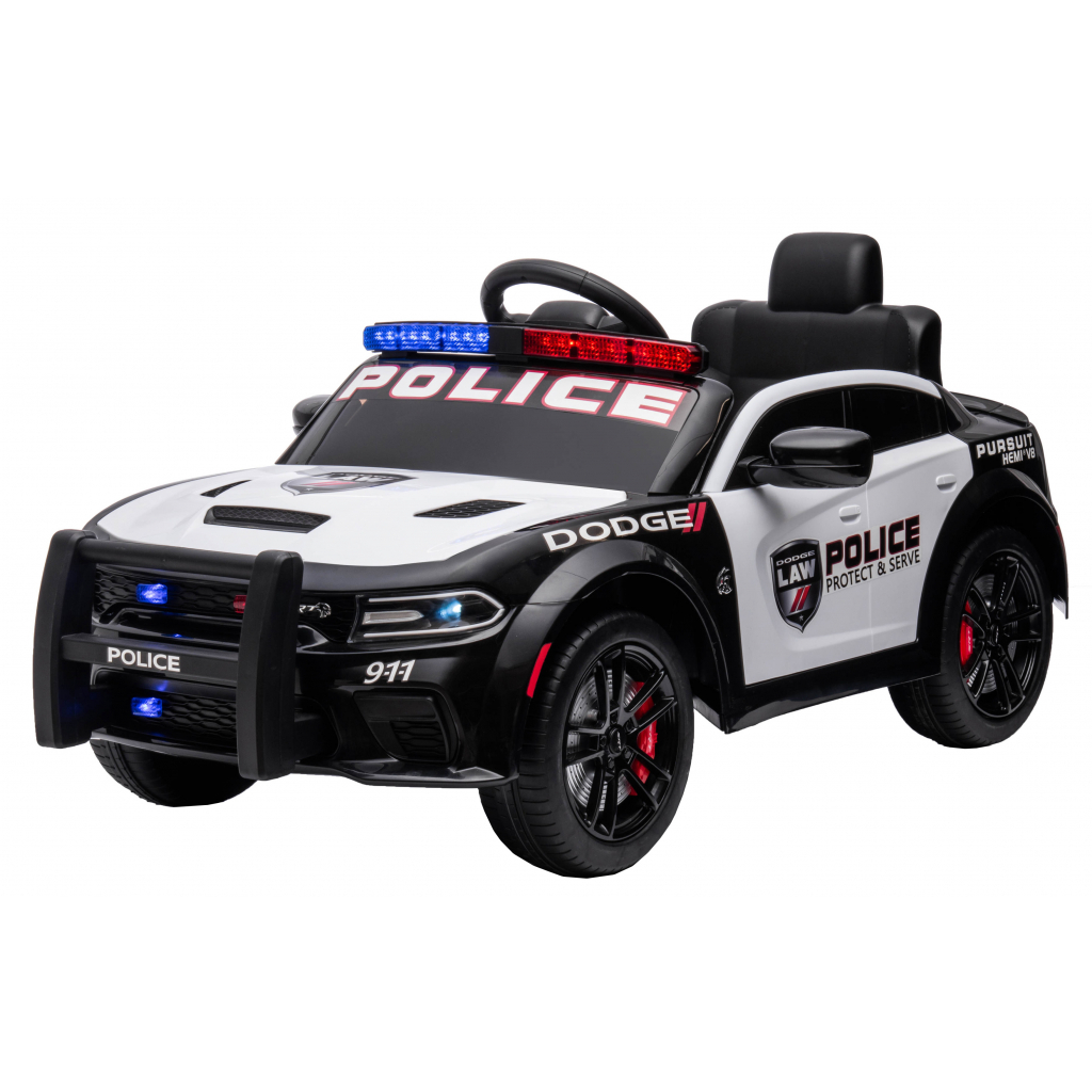 Masinuta electrica Premier Dodge Charger Police, 12V, roti cauciuc EVA, scaun piele ecologica, alb