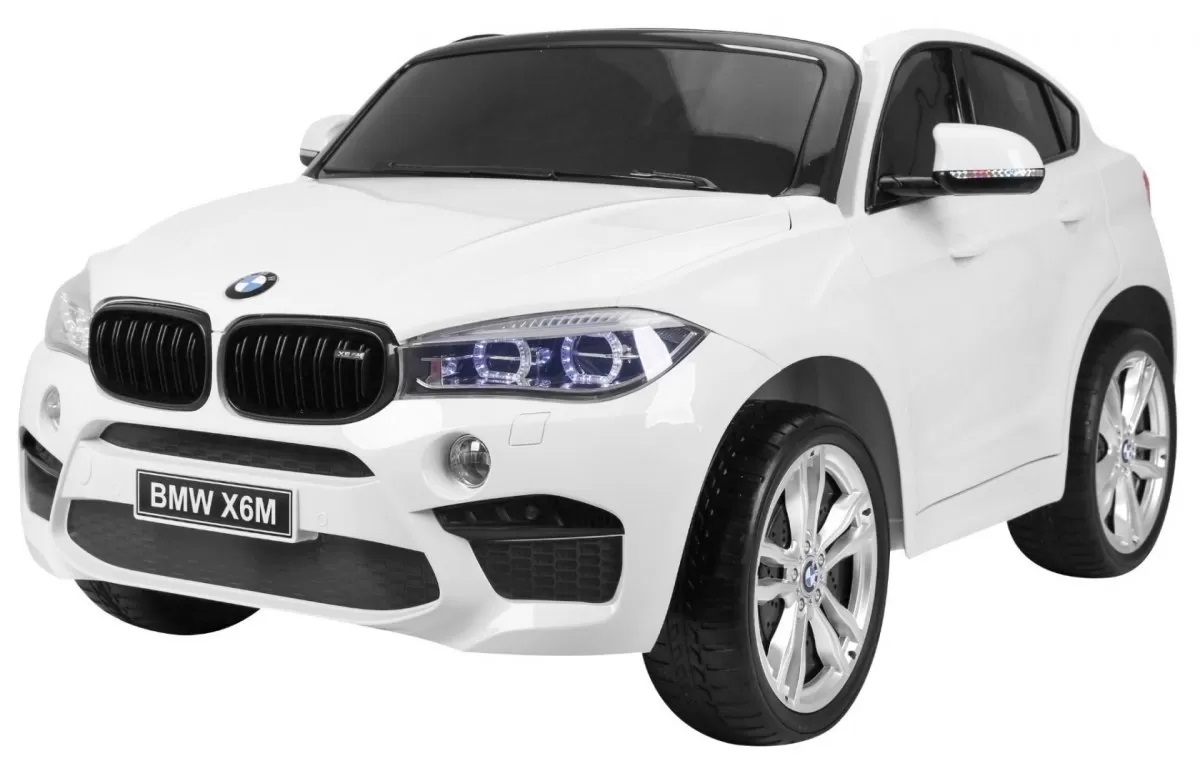 Masinuta electrica Premier BMW X6M, 2 locuri, 12V, roti cauciuc EVA, scaun piele ecologica, alb