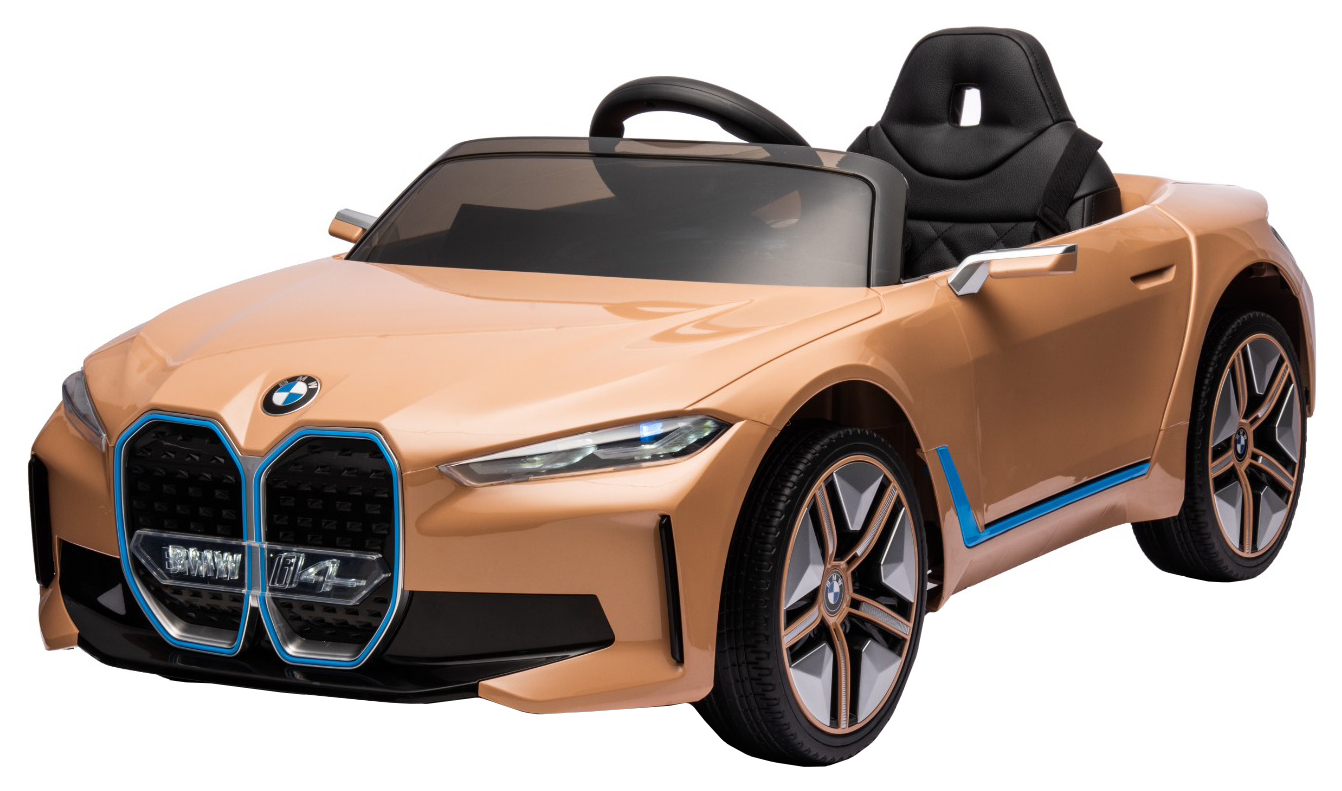 Masinuta electrica Premier BMW i4, 12V, roti cauciuc EVA, scaun piele ecologica, auriu