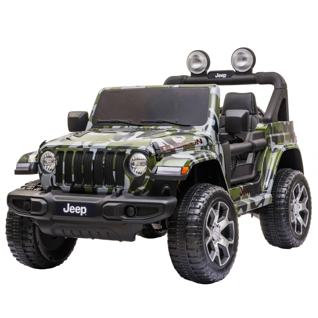 Masinuta electrica 4x4 Premier Jeep Wrangler Rubicon, 12V, roti cauciuc EVA, scaun piele ecologica, camuflaj